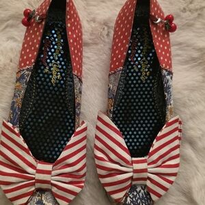 Irregular Choice Red & White Striped Bow Flats